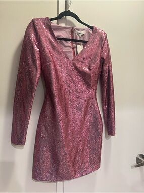 LIKELY pink sequin long sleeve v neck a-line mini dress NWT - size 0